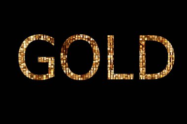 The word gold on a black background.