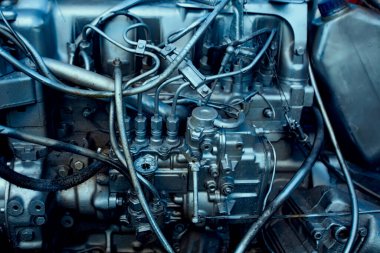 Part of the diesel engine of an old Mercedes.