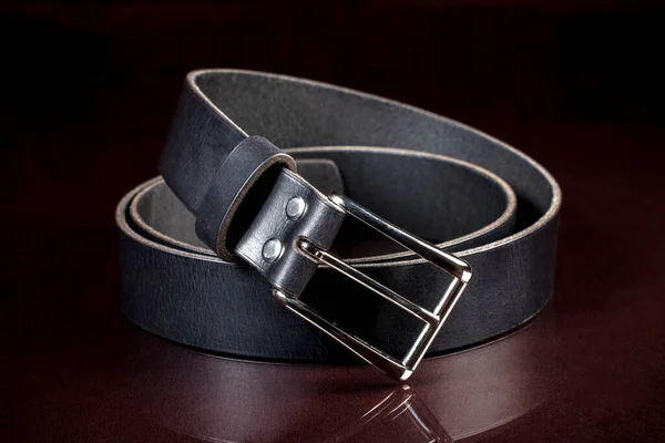 Black Leather Belt Dark Background Leather Products — Stock Photo, Image