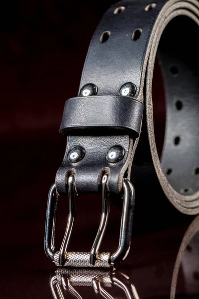 Black Leather Belt Dark Background Leather Products — 스톡 사진