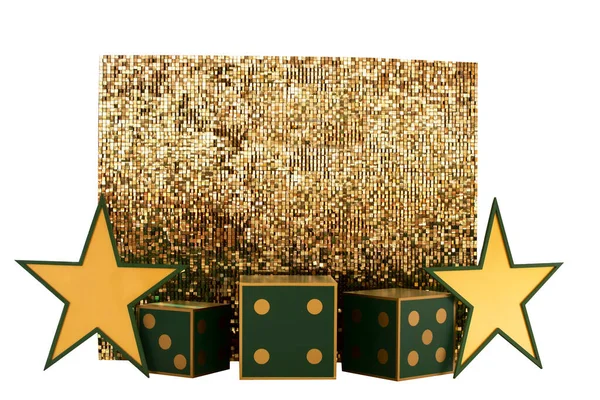 Golden glamorous background with stars and dice. For casino and gambling.