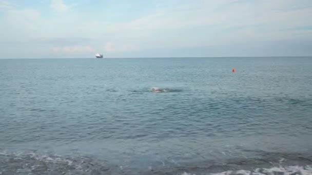 Ένας Άντρας Κοστούμι Βγαίνει Από Θάλασσα — Αρχείο Βίντεο