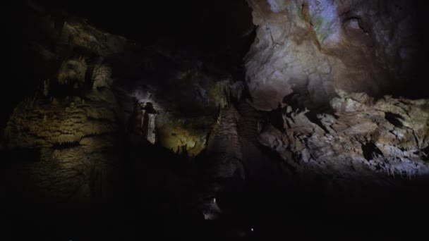 Beautiful View Underground Cave Illuminated Artificial Light — Vídeo de Stock