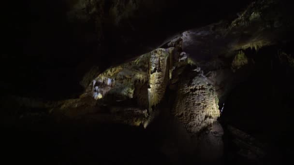 Beautiful View Underground Cave Illuminated Artificial Light — Stock videók