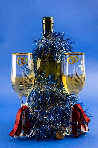 Ensemble Noël Pour Deux Sur Fond Bleu Décoration Noël Nouvel — Photo