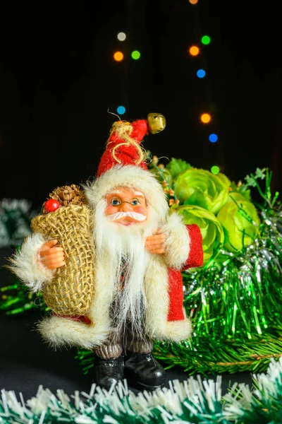 Santa Claus Fondo Una Olla Con Flores Concepto Navidad Año —  Fotos de Stock