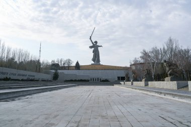 Volgograd, Rusya - 12 Haziran 2021: Mamayev Tepesi 'ndeki Stalingrad Savaşı Kahramanları ve Volgograd' daki 
