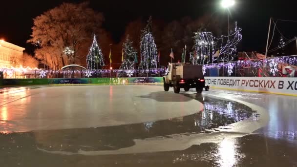 Ulyanovsk Russia January 2022 Ice Making Resurfacer Machine Filling Machine — Stock Video