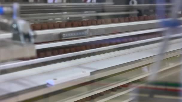 Attrezzature per la distribuzione di barrette di cioccolato. — Video Stock