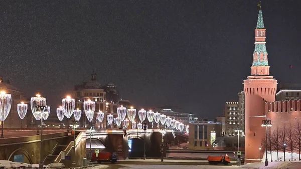 Сильный Снегопад Москве Красной Площади Ночью Знаменитая Столица России — стоковое фото