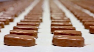 Çikolatalı konveyör. Çikolata Fabrikası.