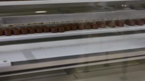 Utrustning För Distribution Chokladkakor Tillverkning Chokladkakor Konfektyrfabrik — Stockvideo