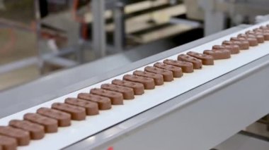 Çikolatalı konveyör. Çikolata Fabrikası.