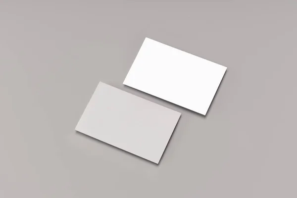 Modern Business Card Mockup Template Gray Background Top View Flat — Stock Photo, Image