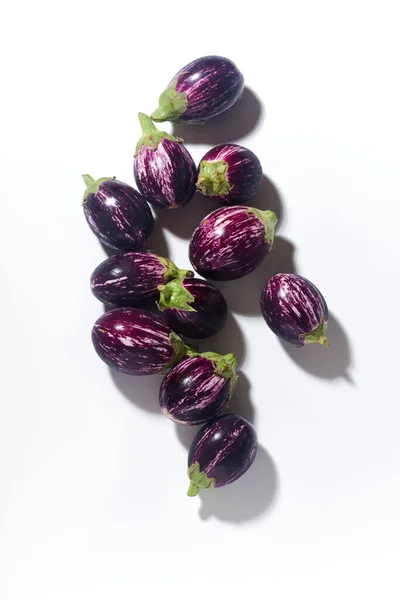 Baby Graffiti Eggplants White Background Top View — Fotografia de Stock