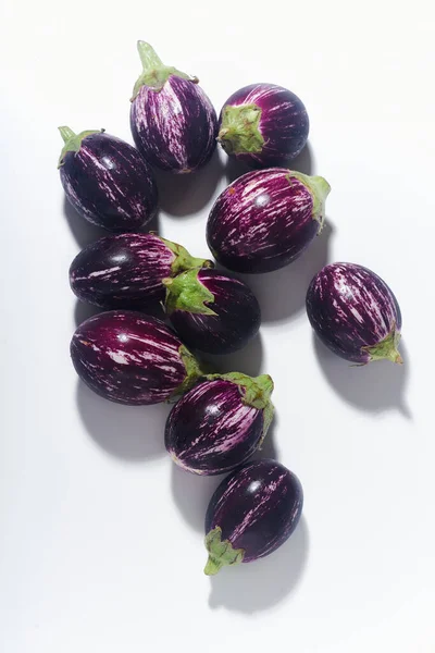 Baby Graffiti Eggplants White Background Top View — Photo