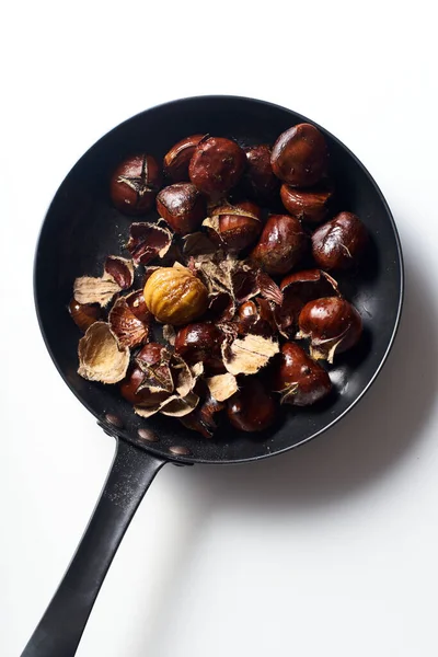 Top View Roasted Chestnuts Frying Pan — Foto de Stock