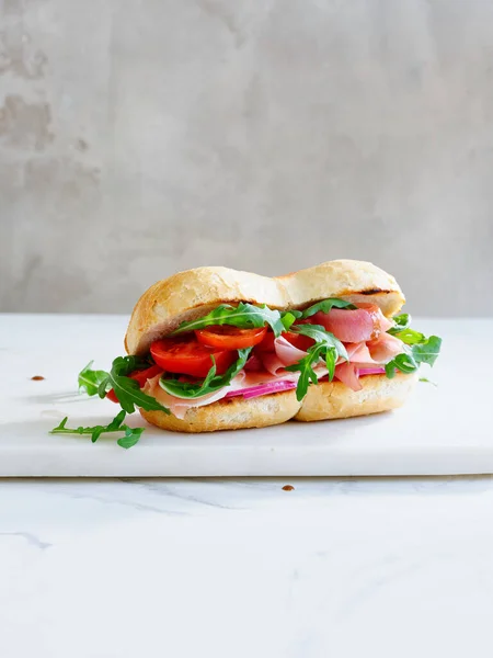 Tasty Sandwich Ham Mozarella Fresh Vegetables Simple Lunch Concept Copy — Photo