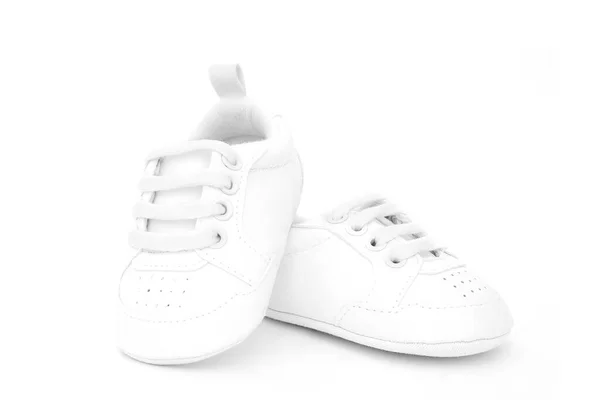 Söt Baby Vita Sneakers Unisex Isolerad Vit Bakgrund — Stockfoto