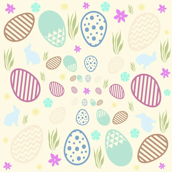 Easter Pattern Rabbit Easter Eggs Flowers Pastel Colors Easter Holiday — Stock Photo, Image