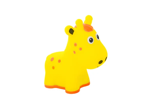 Ein Gelbes Giraffenförmiges Gummispielzeug Isoliert Auf Weißem Hintergrund — Stockfoto