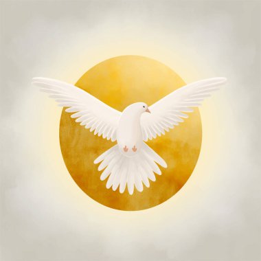 Kutsal Ruh sembolü, haleli güvercin ve kutsal ruhun armağanlarının ışık sembolleri.. 