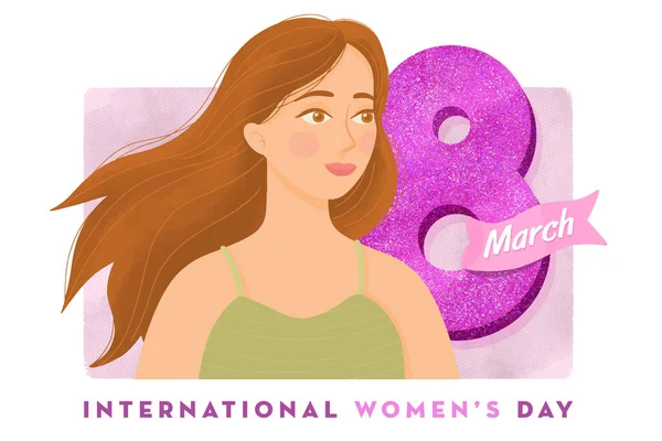 Meisje Bij Nummer Acht Internationale Vrouwendag Maart — Stockvector