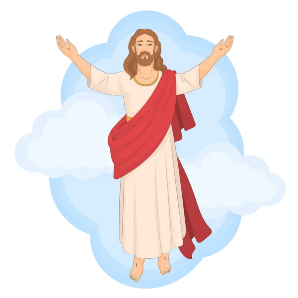 Ascensión Jesucristo Entre Las Nubes — Vector de stock