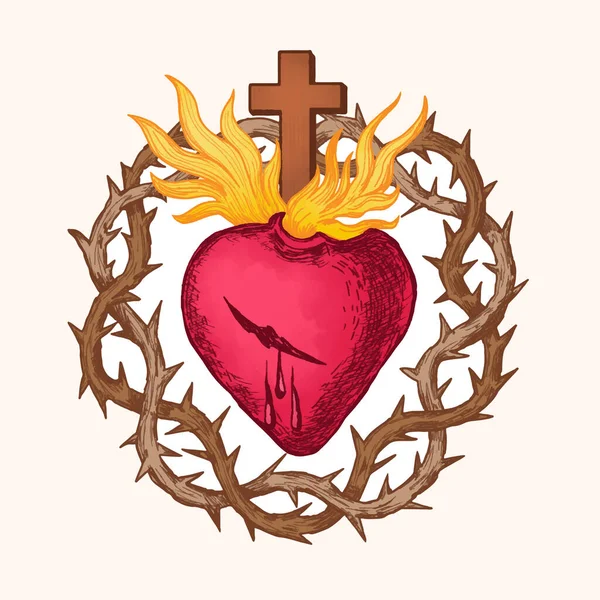 Sagrado Corazón Jesús Rodeado Una Corona Espinas — Vector de stock