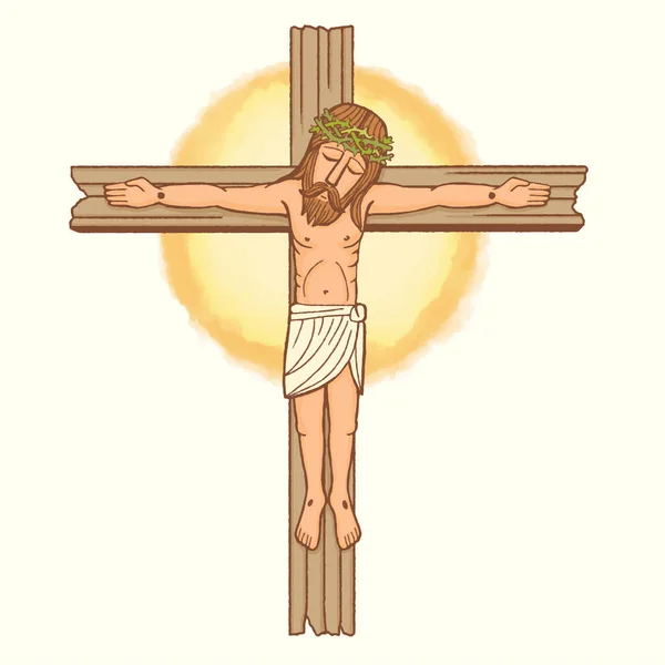 Cruz Con Jesucristo Crucificado Historia Bíblica Pascua Viernes Santo — Archivo Imágenes Vectoriales