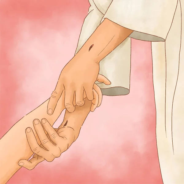 İsa 'nın eli insanın elini tutmak için cennetten uzanıyor.