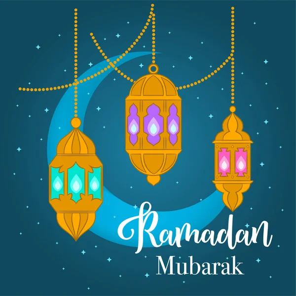 Ramadan Mubarak Vendita Ramadan Banner Lanterna Biglietto Auguri — Vettoriale Stock