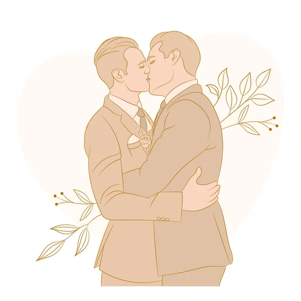 İki eşcinsel aşık, düğünden sonra, öpüşüyorlar..