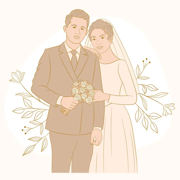 Día Boda Novia Novio Tiernos Abrazándose — Archivo Imágenes Vectoriales