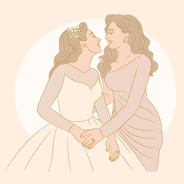 Bröllop Lesbiska Par Kär Gifta Begreppet Äktenskap Jämställdhet — Stock vektor