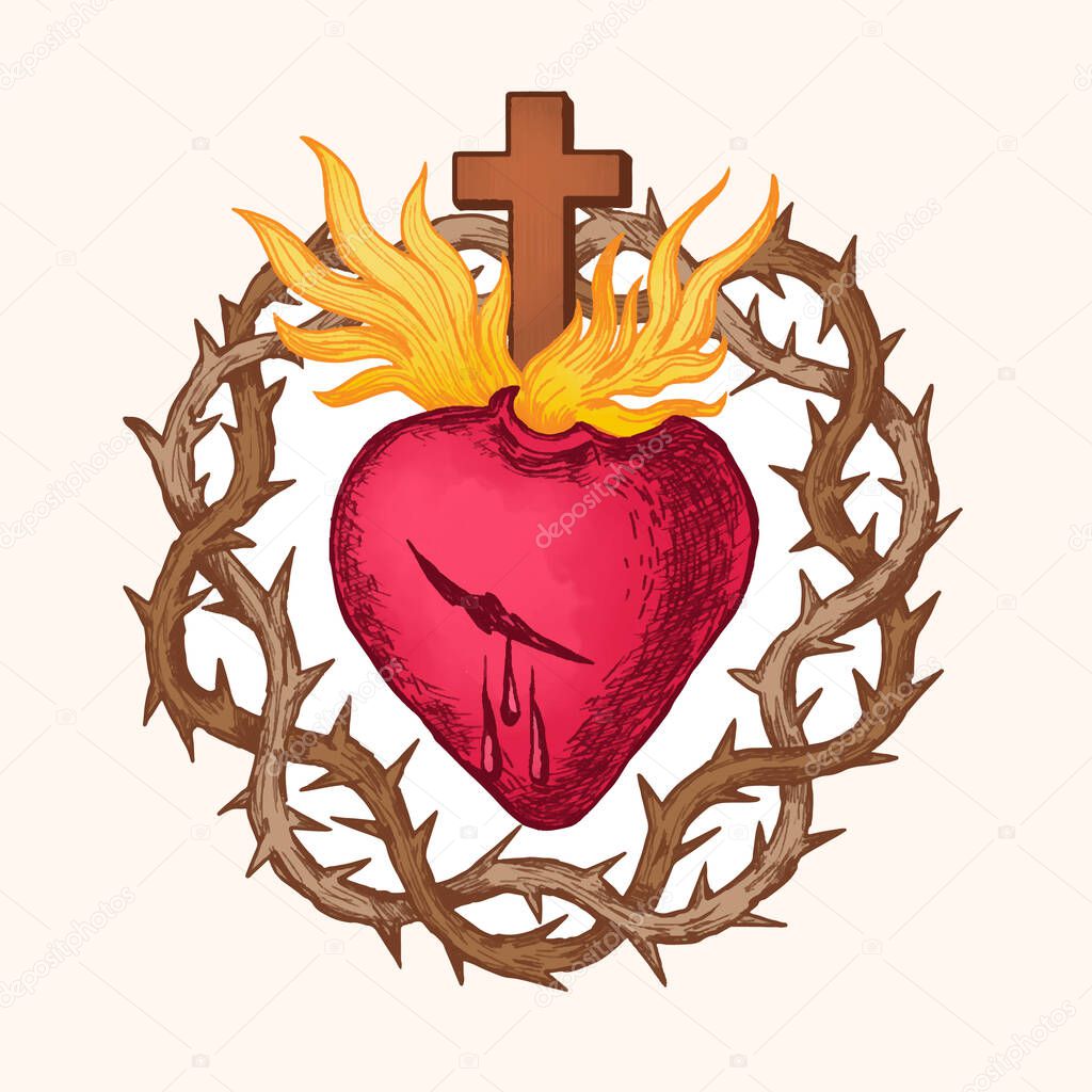 Sacred Heart of Jesus, surrounded by a crown of thorns