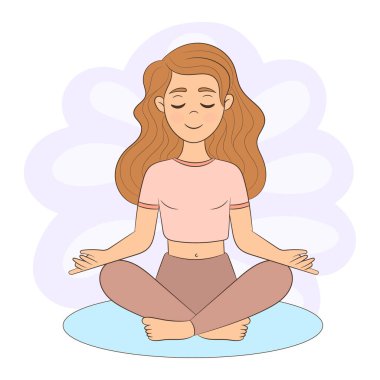 Gözleri kapalı bir kadın bacak bacak üstüne atmış, yoga yapıyor ve meditasyondan hoşlanıyor..