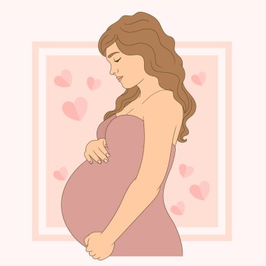 Hamile mutlu kadın karnına dokunuyor, sağlıklı hamilelik konsepti..