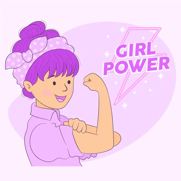 Gadis Yang Menunjukkan Otot Kekuatan Wanita Hari Wanita Internasional - Stok Vektor