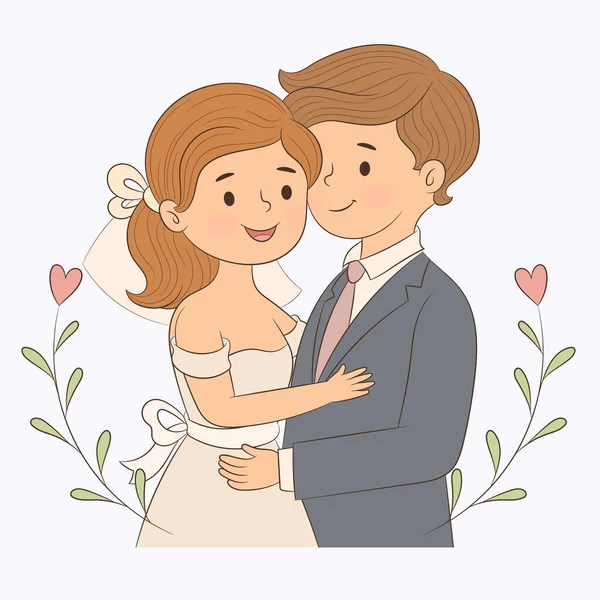 Fiatal Vidám Csak Házaspár Első Találkozása Menyasszony Vőlegény — Stock Vector