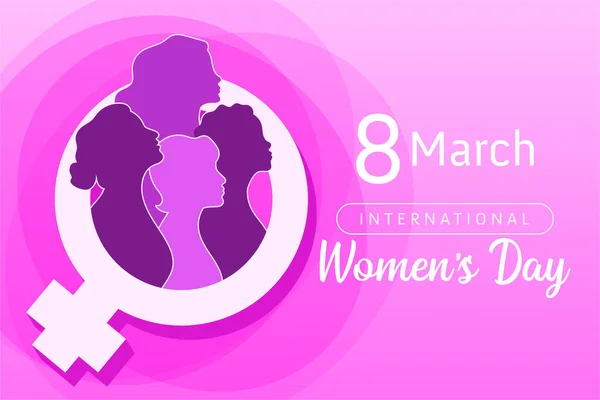 Mutlu Kadınlar Günü kartı, 8 Mart Uluslararası Kadınlar Günü için bir araya gelen genç kız takımı..