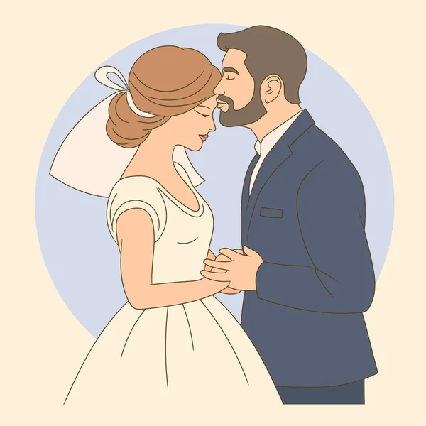 Genç Neşeli Yeni Evli Çift Gelin Damadın Ilk Karşılaşması — Stok Vektör