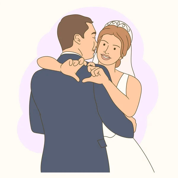 Γάμος Ζευγάρι Αγκαλιάζονται Και Κάνουν Μια Καρδιά Χέρια Τους — Διανυσματικό Αρχείο