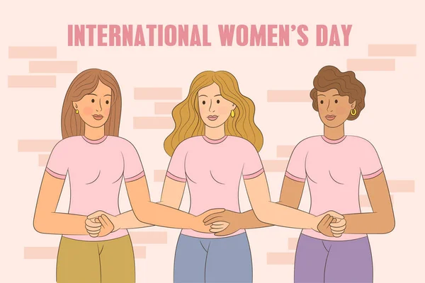 Vrouwen Team Hand Hand Internationale Vrouwendag Viering — Stockvector