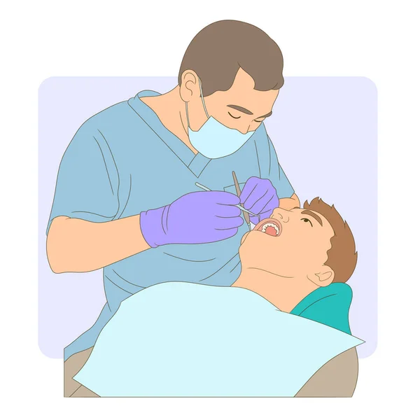 Мужчина Стоматолог Делает Лечение Клинике День Стоматолога — стоковый вектор