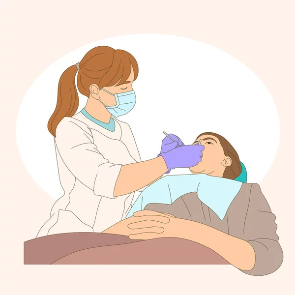 Mujer Dentista Una Paciente Feliz Día Del Dentista — Archivo Imágenes Vectoriales