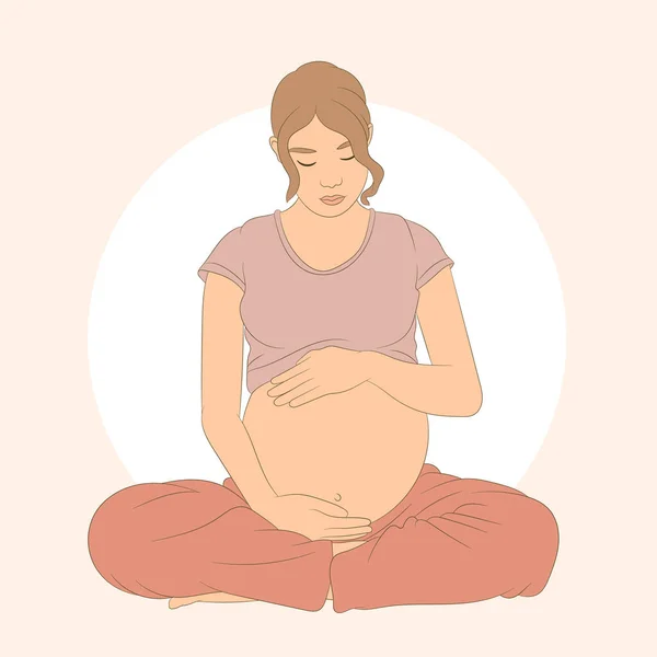 Mujer Embarazada Relajada Sentada Practicando Yoga — Archivo Imágenes Vectoriales