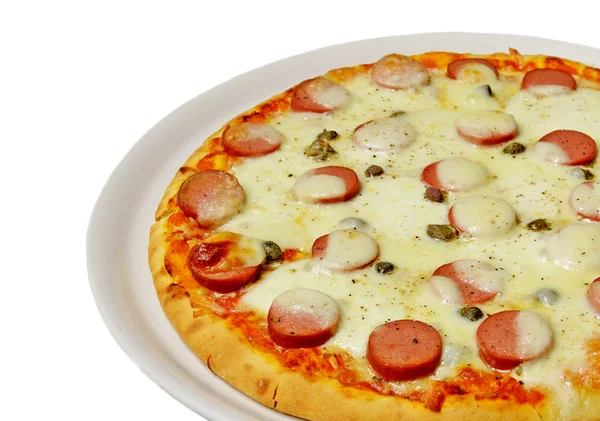 ソーセージのピザのクローズ アップ — ストック写真