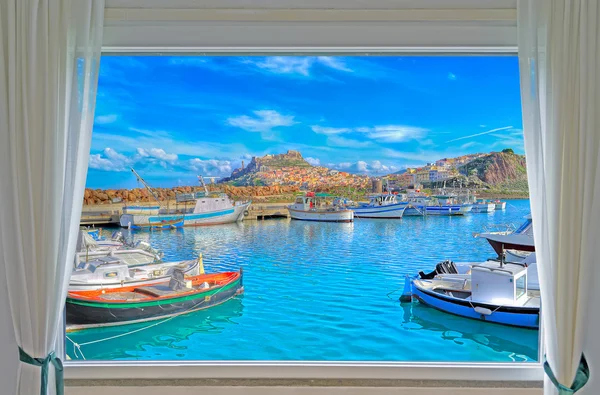 Castelsardo and window — Stock Photo, Image