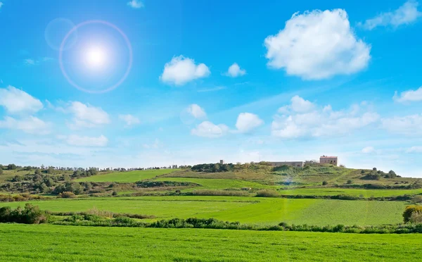 Bauernhaus auf einem Feld Stockbild